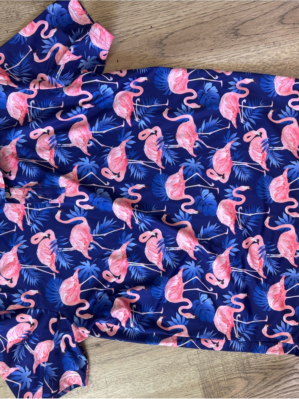 Navy Flamingo Print Button-Up Shirt